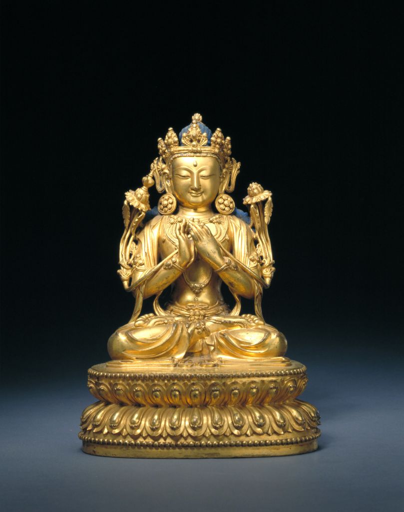 图片[1]-“Yongle” bronze gilded Maitreya statue-China Archive